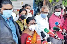  ??  ?? Members of the committee probing the sexual harassment case at PSBB school in Chennai speaking to the media persons on Friday