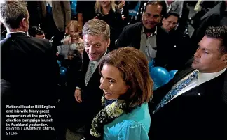  ?? PHOTO: LAWRENCE SMITH/ STUFF ?? National leader Bill English and his wife Mary greet supporters at the party’s election campaign launch in Auckland yesterday.