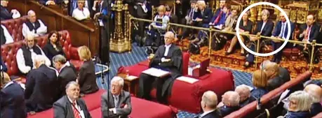  ??  ?? Protecting the people’s will: Mrs May (circled) keeps a close eye on the Brexit debate in the House of Lords