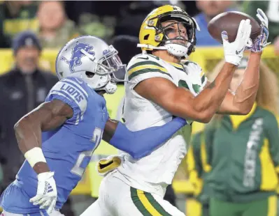  ?? USA TODAY ?? Packers wide receiver Allen Lazard, who is 6-foot-5, often uses his size to haul in passes. He had 35 catches for 477 yards and three touchdowns last year.