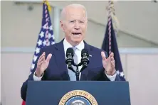  ?? THE ASSOCIATED PRESS ?? U.S. President Joe Biden speaks about the imperative of preserving voting rights, at the National Constituti­on Center in Philadelph­ia on Tuesday.