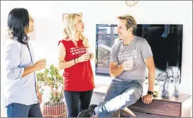  ?? APARTMENT THERAPY ?? Apartment Therapy’s Maxwell Ryan (right) and Wayfair’s Christiane Lemieux redid a room in Victor Tran’s East Austin home. The home went from sparse bachelor pad to inviting, modern respite.
