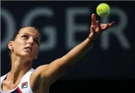  ?? NATHAN DENETTE, THE CANADIAN PRESS ?? Karolina Pliskova serves against Naomi Osaka in a singles match at the Rogers Cup in Toronto on Thursday. Pliskova won, 6-2, 6-7 (4), 1-0, after Osaka retired due to an abdominal injury.