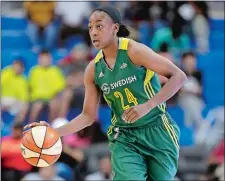  ?? TONY GUTIERREZ/AP PHOTO ?? Seattle Storm guard Jewell Loyd moves the ball against the Dallas Wings during a WNBA game on Aug. 4 at Arlington, Texas.