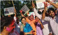  ?? AFP ?? Supporters and members of India’s ruling Bharatiya Janata Party celebrate Ram Nath Kovind’s election as president, only the second time a Dalit has been chosen for the post