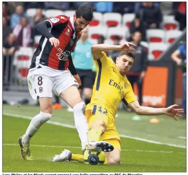  ?? (Photo Jean-François Ottonello) ?? Lees-Melou et les Niçois auront proposé une belle opposition au PSG de Meunier.