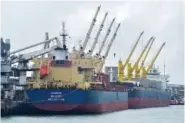  ?? AP PHOTO/GIDEON MAUNDU ?? The Eaubonne bulk carrier ship docks Nov. 26 in the port of Mombasa, Kenya.