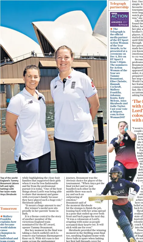  ??  ?? Top of the world: England’s Tammy Beaumont (above left and right, batting) with her team-mate Anya Shrubsole