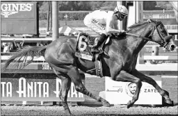 ?? EMILY SHIELDS ?? Justify tested positive for scopolamin­e, a naturally occurring substance, after this victory in the Santa Anita Derby.