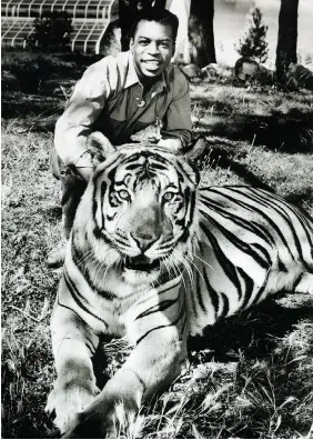  ?? PBS ?? LeVar Burton meets Nadji, a Bengal tiger, in an episode of Reading Rainbow that featured
the children’s picture book Duncan and Dolores.