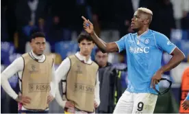  ?? Photograph: Soccrates Images/Getty Images ?? Victor Osimhen scored for Napoli in their 1-1 draw against Barcelona in the Champions League last-16 first leg.