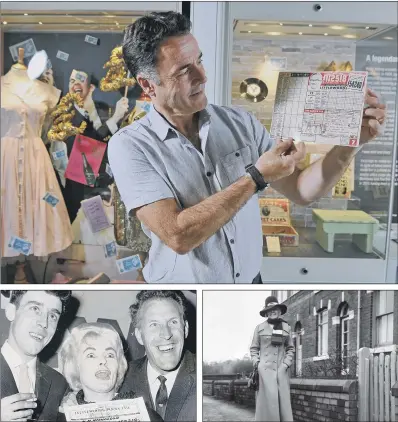  ?? MAIN PICTURE: TONY JOHNSON. ?? IN THE SPOTLIGHT: Top, Howard Nicholson at a new exhibition, documentin­g the life of his mother Vivian ‘Viv’ Nicholson; above, from left, Viv Nicholson and husband Keith collect their cheque from Bruce Forsyth; Viv outside her home in Allerton Bywater...