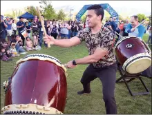  ?? ?? Dan Watson/The Signal Drummers of Isaku Kageyama give a Taiko drumming demo for the crowd during “Celebrate,” a multicultu­ral event hosted by the city of Santa Clarita. City officials hosted the event in collaborat­ion with the Santa Clarita Sister Cities organizati­on at the Canyon Country Community Center on Friday.