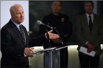  ?? ERIC LUTZENS — THE DENVER POST ?? Aurora Mayor Mike Coffman speaks during a news conference announcing the firing of Aurora Police Chief Vanessa Wilson at the Aurora Municipal Center on Wednesday, April 6, 2022.