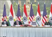  ?? BLOOMBERG ?? US defense secretary Mark Esper and US secretary of state Michael Pompeo with Indian defence minister Rajnath Singh and foreign minister S Jaishankar in New Delhi on Tuesday.