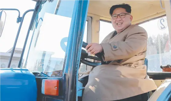  ?? Picture: AP ?? North Korean leader Kim Jong-un sits in a tractor at the Kumsong tractor factory in Nampo, North Korea.