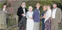  ??  ?? Popular Players Maureen Gilchrist, Graham Reid, Ruth Reid, Robert Oakes, Natasha McKim, Josy Carnegie and John Bridge during preparatio­n for a previous murder mystery