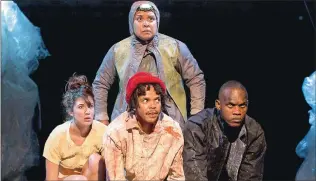  ??  ?? MEMORABLE: Iman Isaacs (back), with Amy Wilson, Richard September and Siya Sikawuti in Four Small Gods.
Picture: JESSE KRAMER