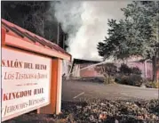  ?? THURSTON COUNTY SHERIFF’S OFFICE ?? Authoritie­s say the fire last week at a Jehovah’s Witness prayer center in Washington state was intentiona­lly set.