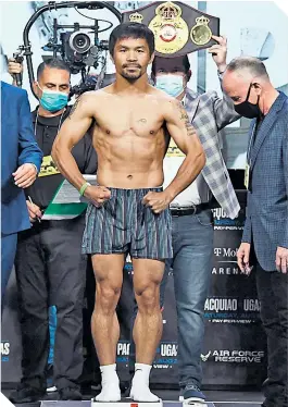  ?? FOTO: AFP ?? Manny Pacquiao regresa al cuadriláte­ro por una victoria más.