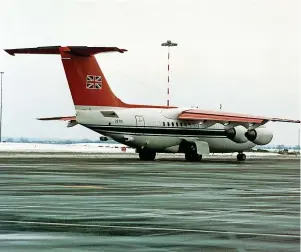  ?? ?? The RAF Queen’s Flight BAe 146 at Newcastle Airport taking the Duke of Edinburgh during an official visit in 1991