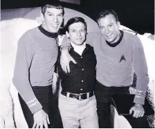  ?? NBC ?? Leonard Nimoy, left, Harlan Ellison and William Shatner, circa 1966. The writer was responsibl­e for one of Star Trek’s most memorable episodes — The City on the Edge of Forever — starring a young Joan Collins.