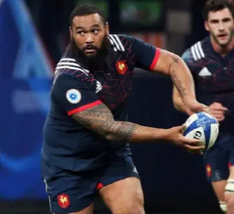  ??  ?? Timaru-born prop Uini Atonio playing for France in a test match against the All Blacks last year. Below, French Rugby Federation president Bernard Laporte.