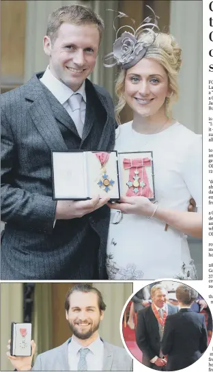  ?? PICTURES: JOHN STILLWELL/PA ?? PRIDE AND JOY: Laura and Jason Kenny with their medals after the ceremony; Leeds-born Paul Bennett with his MBE medal; Nick Skelton with the Princess Royal