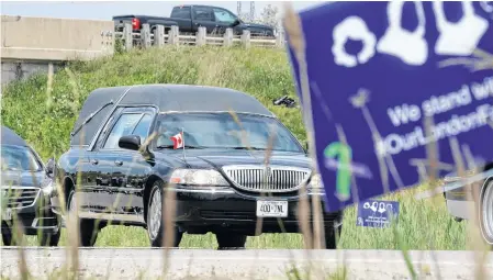  ?? ALEX FILIPE • REUTERS ?? A hearse is on the way to the funeral on Saturday of a Muslim family that was killed last week in what police describe as a hate-motivated attack, in London, Ont.