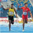  ??  ?? Rising star: Dejour Russell (left) competes at the World Under-20 Championsh­ips