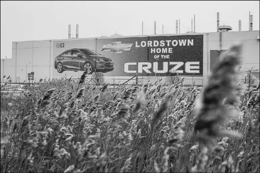  ?? PHOTOS BY ALLISON FARRAND / THE NEW YORK TIMES ?? The General Motors plant in Lordstown, Ohio, is pictured Tuesday. In a region where the president vowed that manufactur­ing jobs were coming back, the idling of a Chevrolet plant and its 1,600 workers is a major blow.