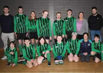  ??  ?? St. Patrick’s team who played Davidstown NS team in the School Soccer Coaching in the Astro Active Centre with coaches Conor Murphy, Betty Kelly and Pamela O’Leary.