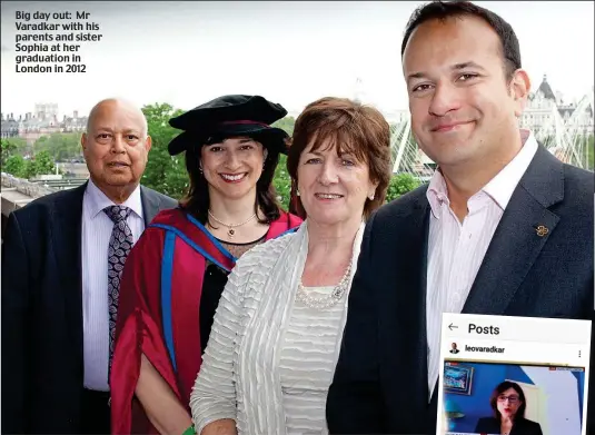  ??  ?? Big day out: Mr Varadkar with his parents and sister Sophia at her graduation in London in 2012