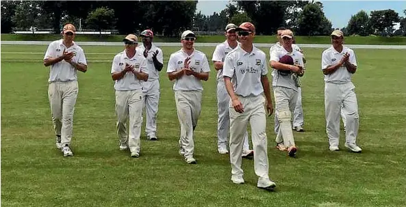  ?? SUPPLIED ?? Black Cap Ben Wheeler leads the Marlboroug­h Senior Rep team off following the win over Canterbury Country in Rangiora last weekend.