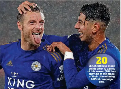  ??  ?? Make mine a treble: Jamie Vardy and Ayoze Perez struck hat-tricks for Leicester in the demolition