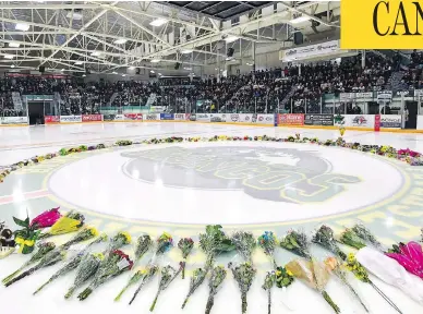  ?? JONATHAN HAYWARD/THE CANADIAN PRESS ?? Money from the GoFundMe campaign that helped raise $15.2 million for the families of victims and survivors of the Humboldt Broncos bus crash on April 6 is expected to be distribute­d in the coming months.