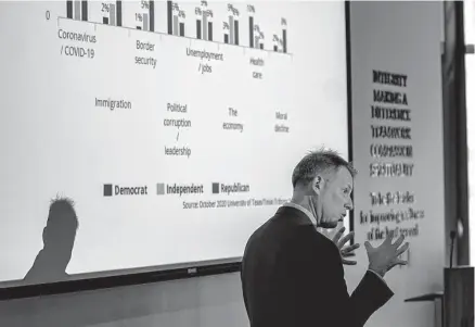  ?? Photos by Robin Jerstad / Contributo­r ?? Jason Sabo of Frontera Strategy discusses vaccine rates and countering vaccine misinforma­tion during a session by The Immunizati­on Partnershi­p. Representa­tives for the nonprofit visited Methodist Healthcare Ministries on Wednesday.