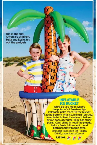  ??  ?? Fun in the sun: Antonia’s children, Felix and Rosie, try out the gadgets