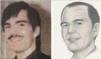  ?? LONGUEUIL POLICE ?? Pierre-Jean Durocher was 23 when he was reported missing from a Longueuil rooming house in 1986. Police have issued a photo of Durocher from the time and a sketch of what he might look like now.