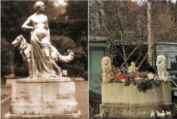  ?? MATTHIAS WENZEL / ARCHIV (2) ?? Der Sockel der „Goldenen Diana“, die von 1919 bis 1931 in der Orangerie stand. Der verwaiste Sockel steht noch immer in der Gartenanla­ge an der Schönen Allee.