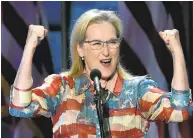  ?? SAUL LOEB/AGENCE FRANCE-PRESSE VIA GETTY IMAGES ?? Actress Meryl Streep is decked out in red, white and blue as she addresses the Democratic National Convention on Tuesday.