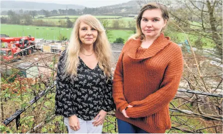  ??  ?? Angela, left, and Fay Whitfield at the rear of their house, in front of six-home developmen­t of Arron Banks, below