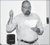  ??  ?? Swift Current Museum Director and Curator Lloyd Begley speaks during a Lunch and Learn presentati­on about the current exhibition, Nov. 14.