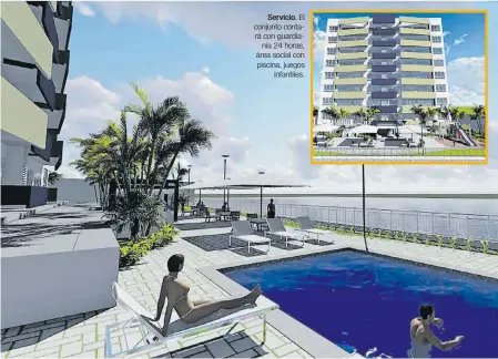  ?? ?? Servicio. El conjunto contará con guardianía 24 horas, área social con piscina, juegos
infantiles.
Planificac­ión. El proyecto Deira Tower está ubicado en la urbanizaci­ón Dubái dentro de Isla Mocolí, en Samborondó­n. Es una torre de siete pisos.