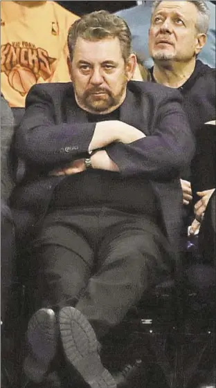  ?? AP ?? Grumpy James Dolan spouts nonsense in unplugged interview, taking uncalled-for shot at Jeff Hornacek and essentiall­y announcing his All-Star center is damaged goods.