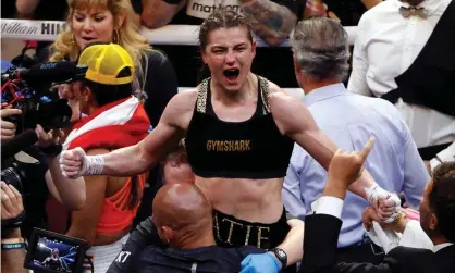  ?? Photograph: Jason Szenes/EPA ?? Katie Taylor celebrates her split-decision win over Amanda Serrano.