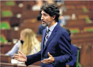  ?? REUTERS ?? Prime Minister Justin Trudeau speaks in parliament during Question Period in Ottawa on Sept. 29.