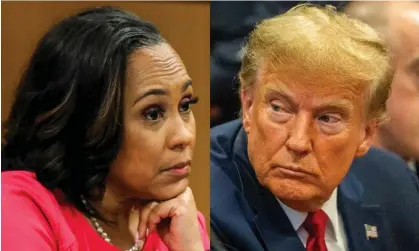  ?? Composite: EPA/Getty Images ?? Fulton county district attorney Fani Willis takes the stand in Atlanta and Donald Trump appears in court in New York – both on Thursday this week.