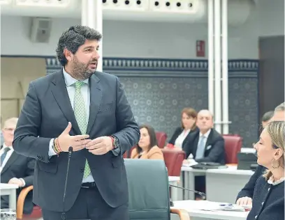  ?? LA RAZÓN ?? El presidente de la Región, Fernando López Miras, ayer durante la sesión de control en la Asamblea