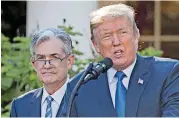  ?? [PHOTO BY ANDREW HARRER, BLOOMBERG] ?? President Donald Trump and Jerome Powell in the Rose Garden of the White House in Washington on Nov. 2 as Trump announces his nomination of Powell for the post Fed chairman.